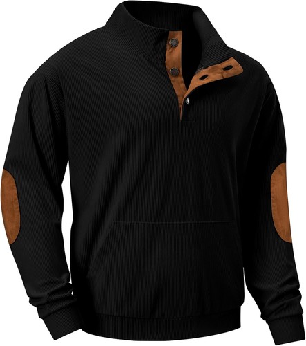 Herren Warm Cord Sweatshirt Freizeit Stehkragen Viertel Herbst Metallknopf - Bild 37 von 44