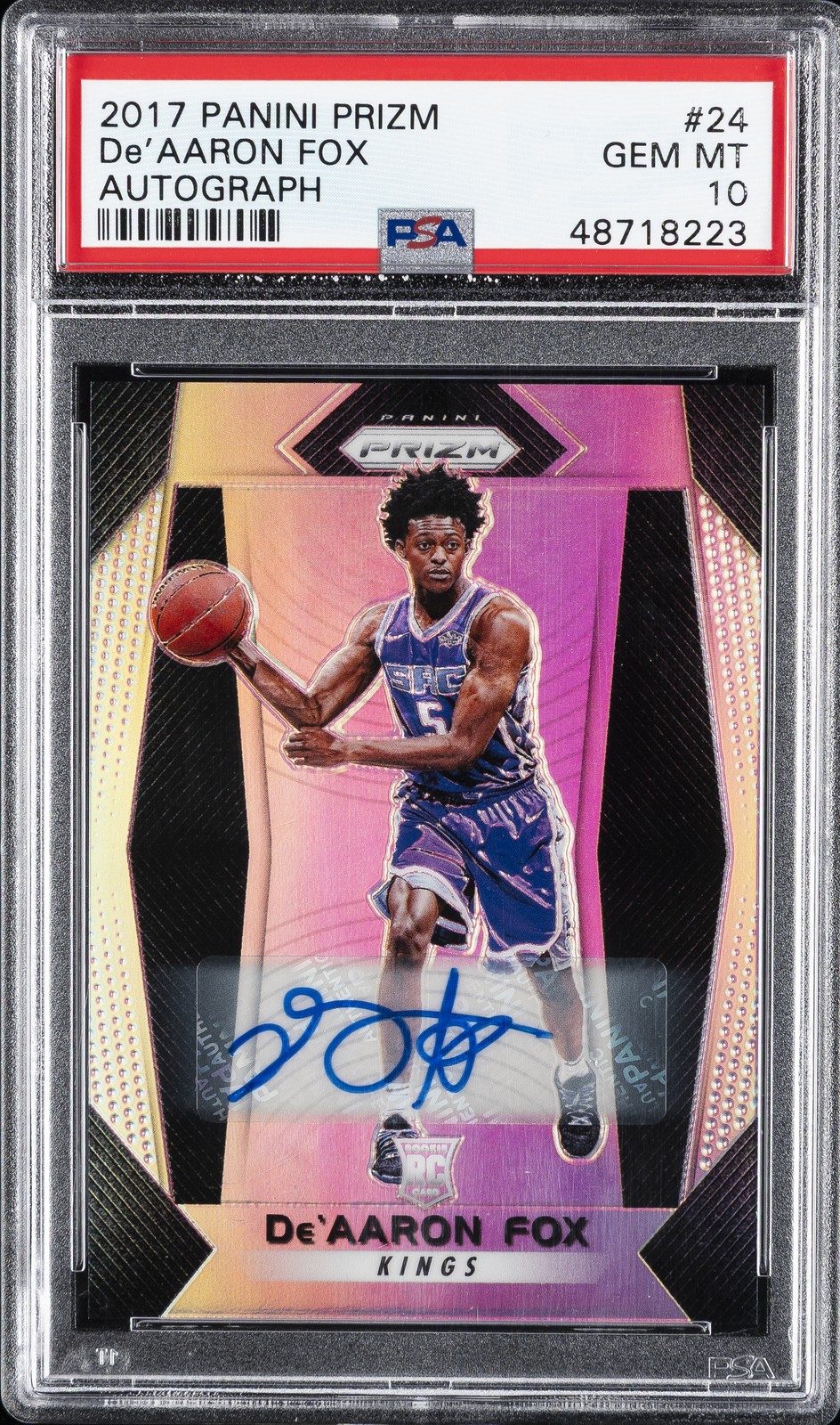2017 PANINI PRIZM AUTO #24 DE'AARON FOX ROOKIE RC PSA 10