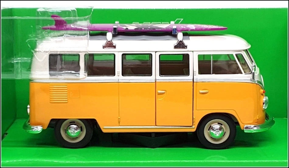 Welly NEX 1/24 Scale 22095SB-W - 1963 Volkswagen T1 Bus With Surf Board - Yellow - Image 3 of 4
