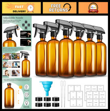 6 Pack 16oz Amber Glass Spray Bottles with Ad...