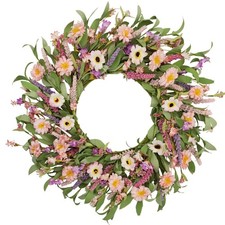 24 Inch Spring Summer Wreath for Front Door, Artificial Daisy  Lavender Flow...