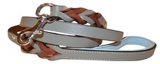 - Leather Braided Dog Leash with Padded Handle 4ft. x 1/2 Inch - Grey and Blue