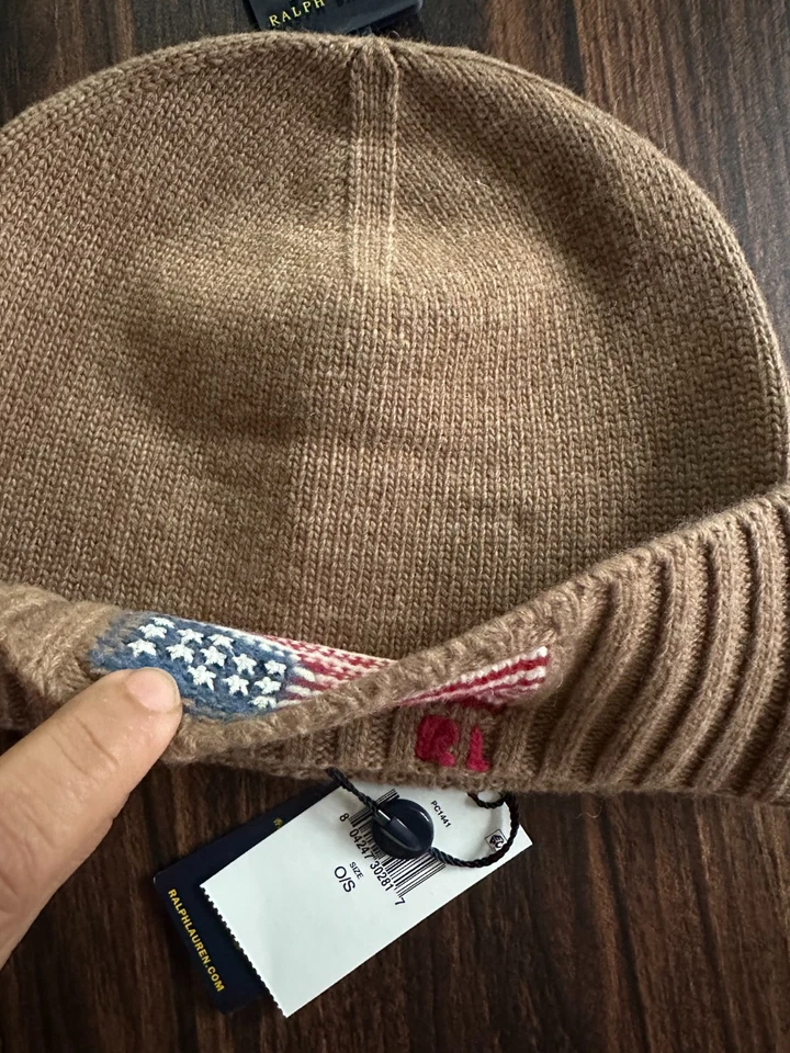 BN Polo Ralph Lauren Men's Flag Beanie Tan - Image 4 of 4