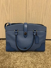COACH Mercer 30 Satchel Crossbody Lapis Blue Pebble Leather 37575