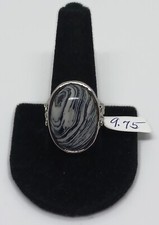 Agate Gemstone Black Stripe Womens Fashion Ring Jewelry Size 9.75