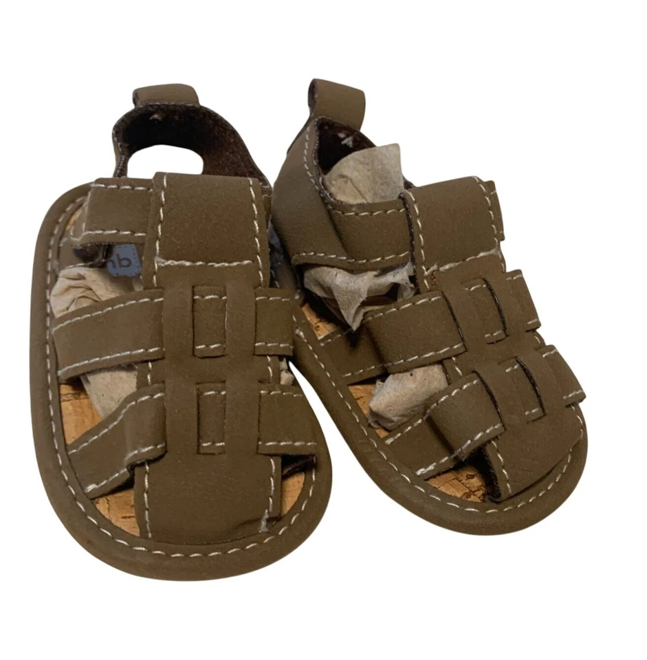 Sandalias Carters Infantil Bebé Talla Recién Nacido Tostado Beige Gancho y Lazo Zapatos Marrón Foto 2 de 4