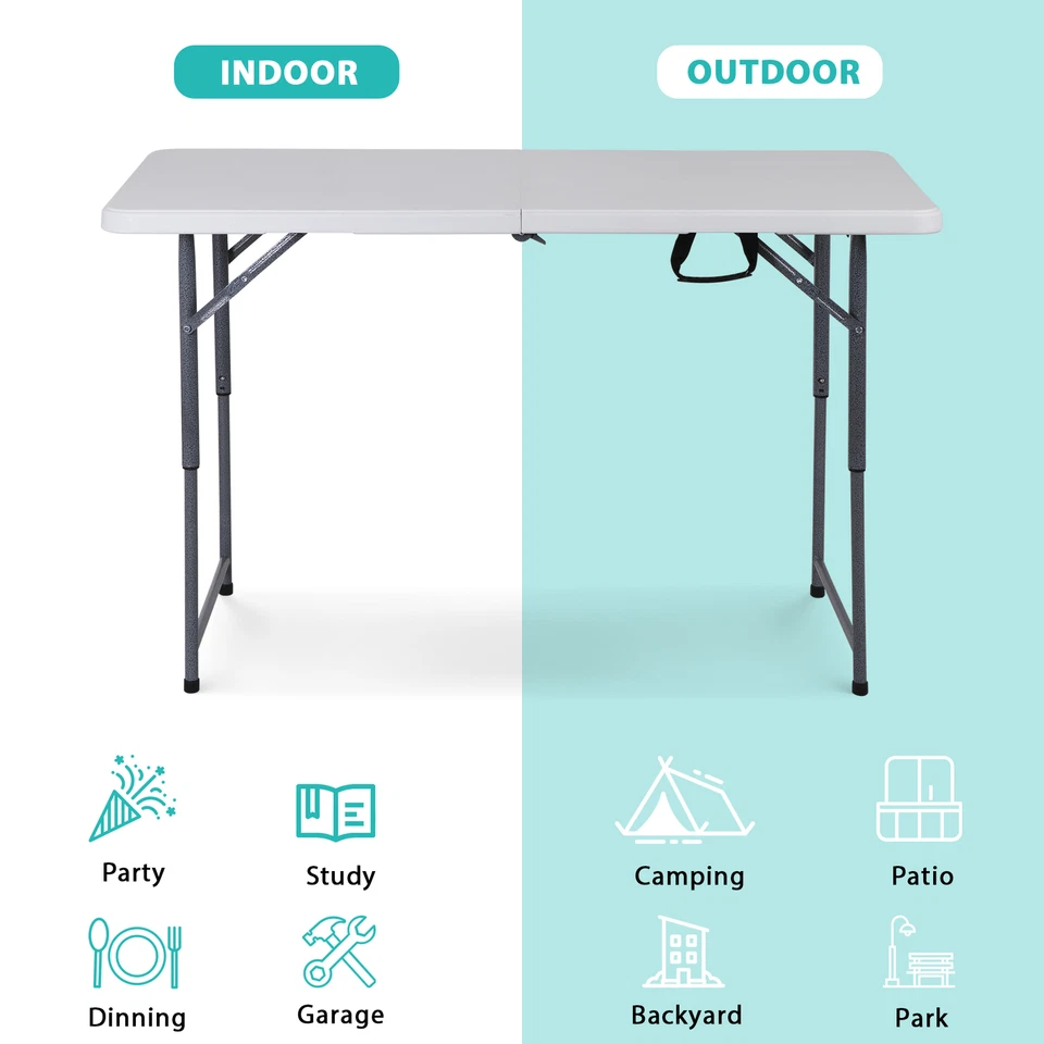 Folding Table 4' Portable Table Foldable Legs & Adjustable Height Utility Table - Image 4 of 4