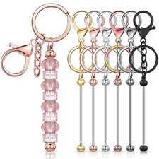 Huwena 6 Pcs Beadable Keychain Bars Blanks Bead Keychain Metal Multicolor