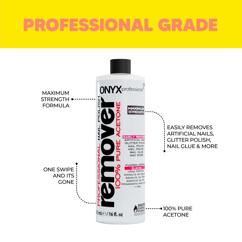 (Paquete de 3) Removedor de esmalte de uñas Onyx Professional 100 % acetona pura, 16 fl oz Foto 4 de 4