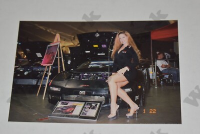 curvy redhead woman thick legs mini dress with car VINTAGE PHOTOGRAPH  Kx