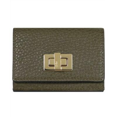 Fendi Selleria Leather Avocado Green Micro Trifold Wallet NEW