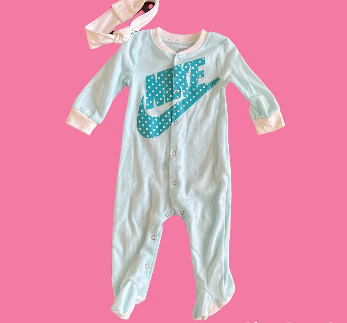 NIKE BABY INFANT GIRLS SLEEPER COVERALL CREEPER HEADBAND 6