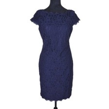 Eliza J Dress Size 8 Navy Blue Lace Overlay Cap Sleeve Back V Neck Hidden Zip