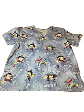 Betty Boop Purple "Silver Screen Queen" Nurse Scrub Top Women's Size L