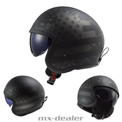LS2 OF599 Spitfire II Black Flag Matt Motorrad Helm Jethelm Sonnenblende Urban