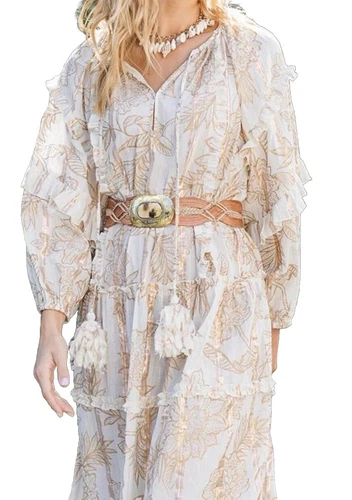 Miss June Paris Cotton Boho Chic Maxi Rose Gold Silver Lame  O/S New With Tags