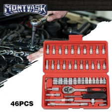 46Pcs Socket Set Car Repair Tool Ratchet Torque Wrench Kit 1/4" Drive with Box