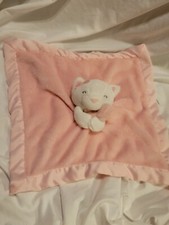 Carters Pink White Kitty Cat Baby Lovey Security Blanket Satin Euc
