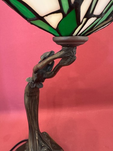 außergewöhnlich schöne Jugendstil Tischleuchte Bronze patiniert Figurenlampe - Bild 8 von 18
