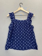 Loft Womens Blue Top Clip Textured Ruffle Square Neck Sleeveless Size Small P