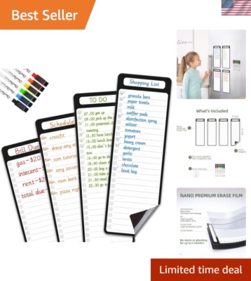 Magnetic Dry Erase List Board (4''x12'') for Organized Fridge Living - 6 Markers
