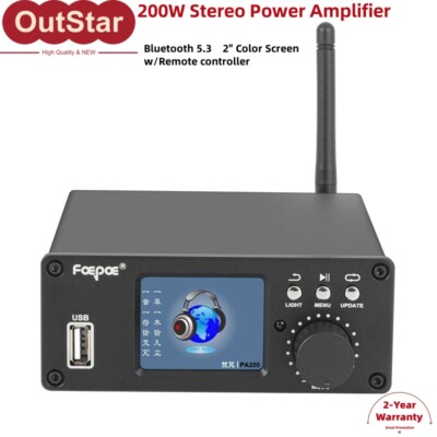 PA200 Stereo Power Amplifier Bluetooth 5.3 Audio Decoder 200W 2'' Color Screen #s