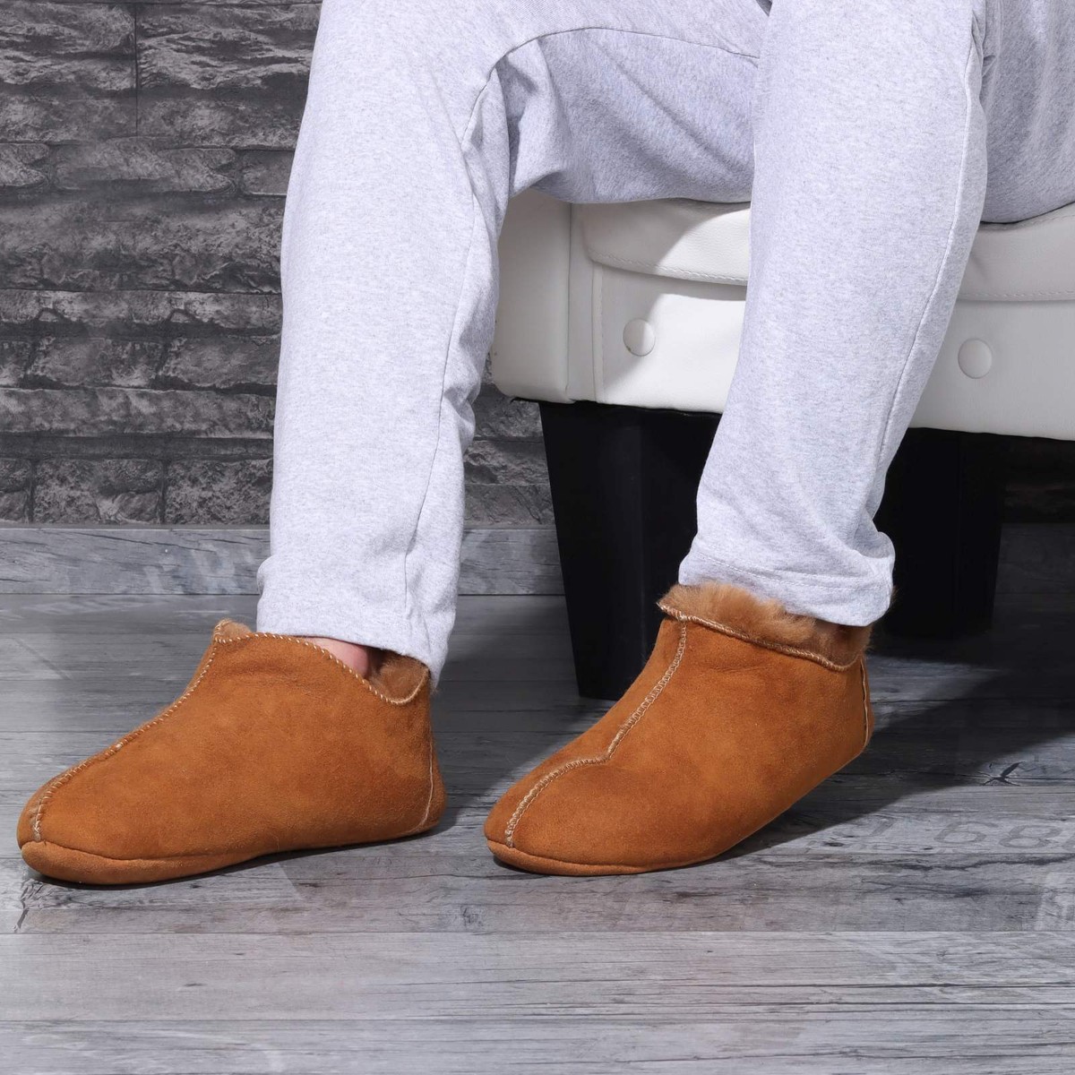 Fell Hausschuhe Herren Lammfell Hausschuhe Feste Sohle Lammfell