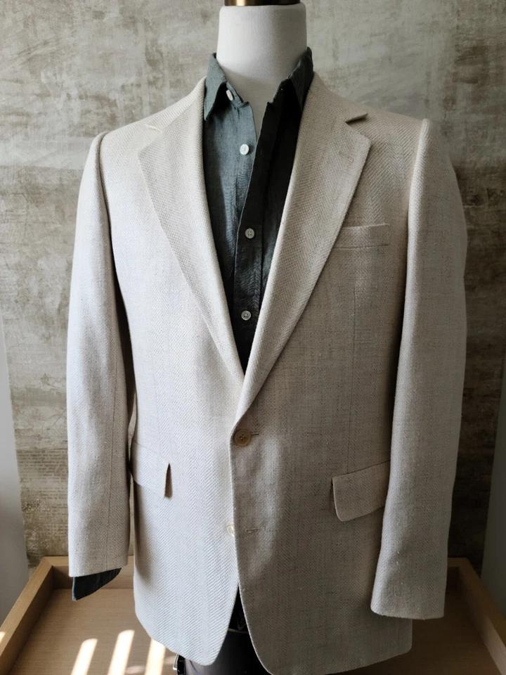 Blazer Abrigo Deportivo Vintage Stanley Blacker 42R 42L Marfil Tejido Perlado Tweed Foto 2 de 4