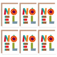 Christmas Cards 6 Pack - Noel Patchwork Colourful Set Xmas Cards XMPACK013_CP