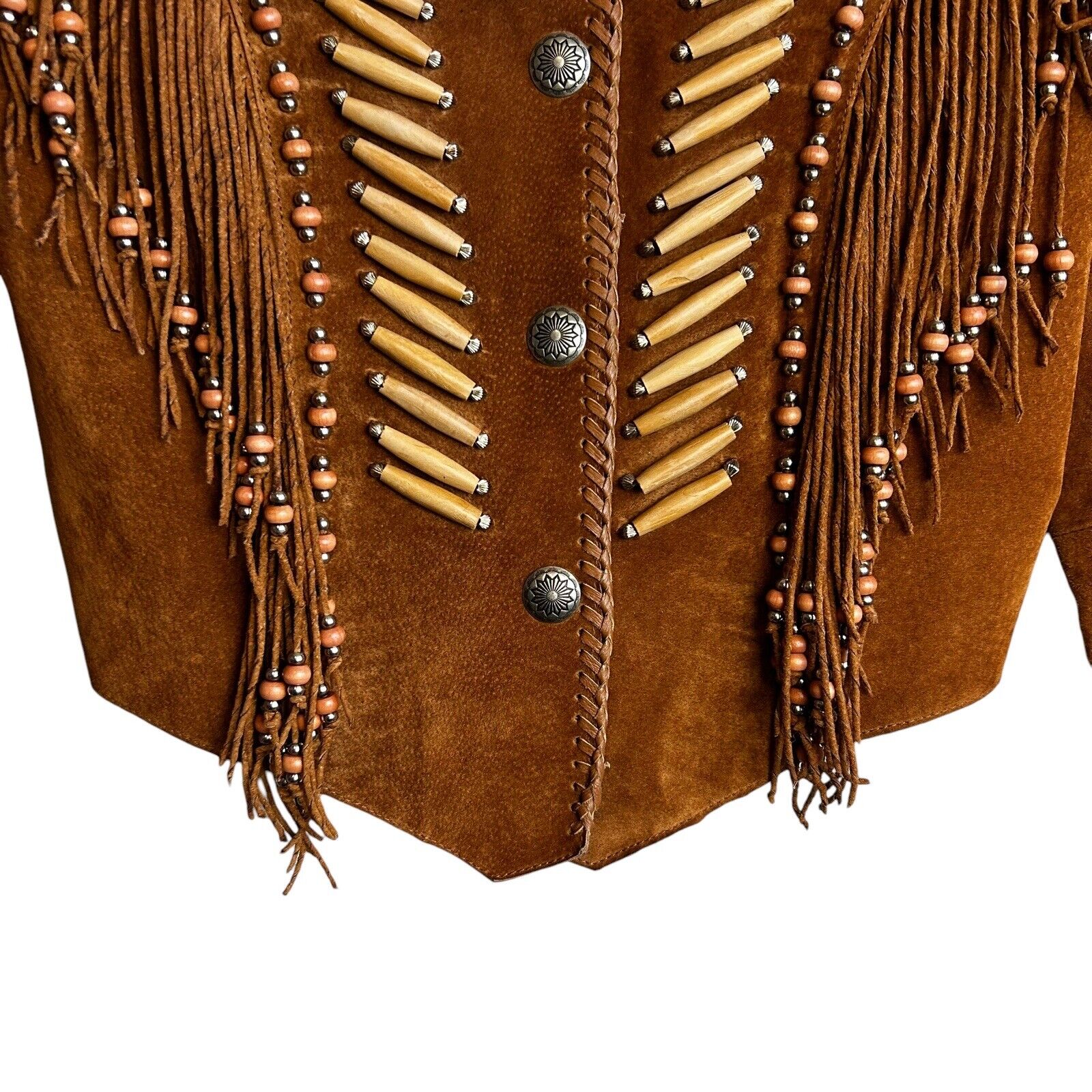 Scully Fringe Beaded Embellished Brown Suede Leat… - image 2