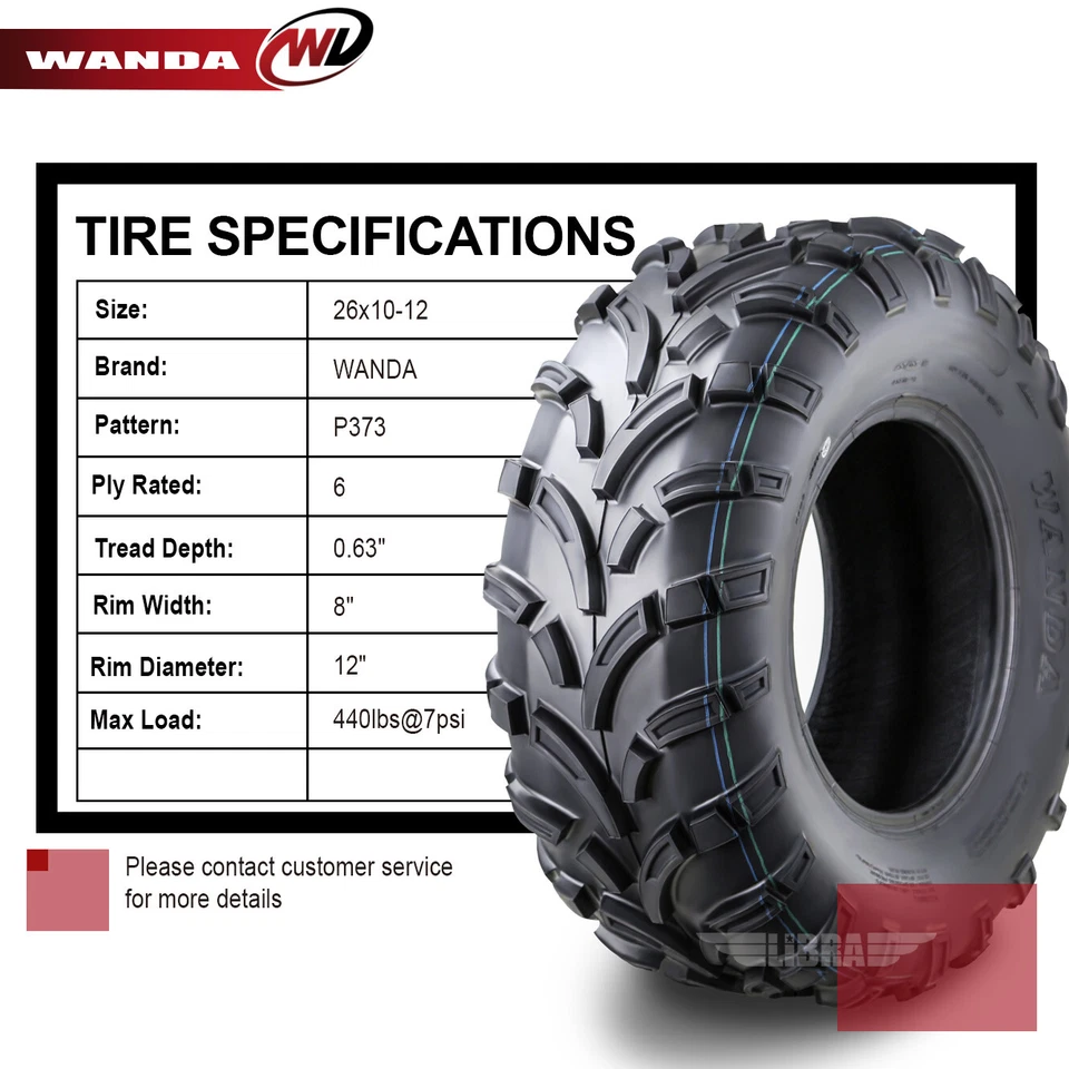 2016 Can-Am Outlander 570/850/1000R ATV Rear Tire Set 26x10-12 26x10.00-12 6PR - Image 4 of 4