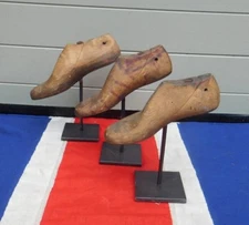 3 ANTIQUE VINTAGE PRIMATIVE CHILDRENS COBBLERS CHILDS WOODEN SHOE SHOES FOLK ART
