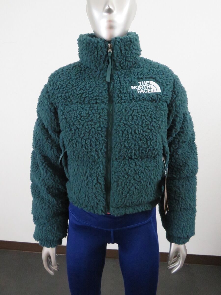 Womens The North Face High Pile Sherpa Nuptse Short Crop 700-Down Jacket  Green