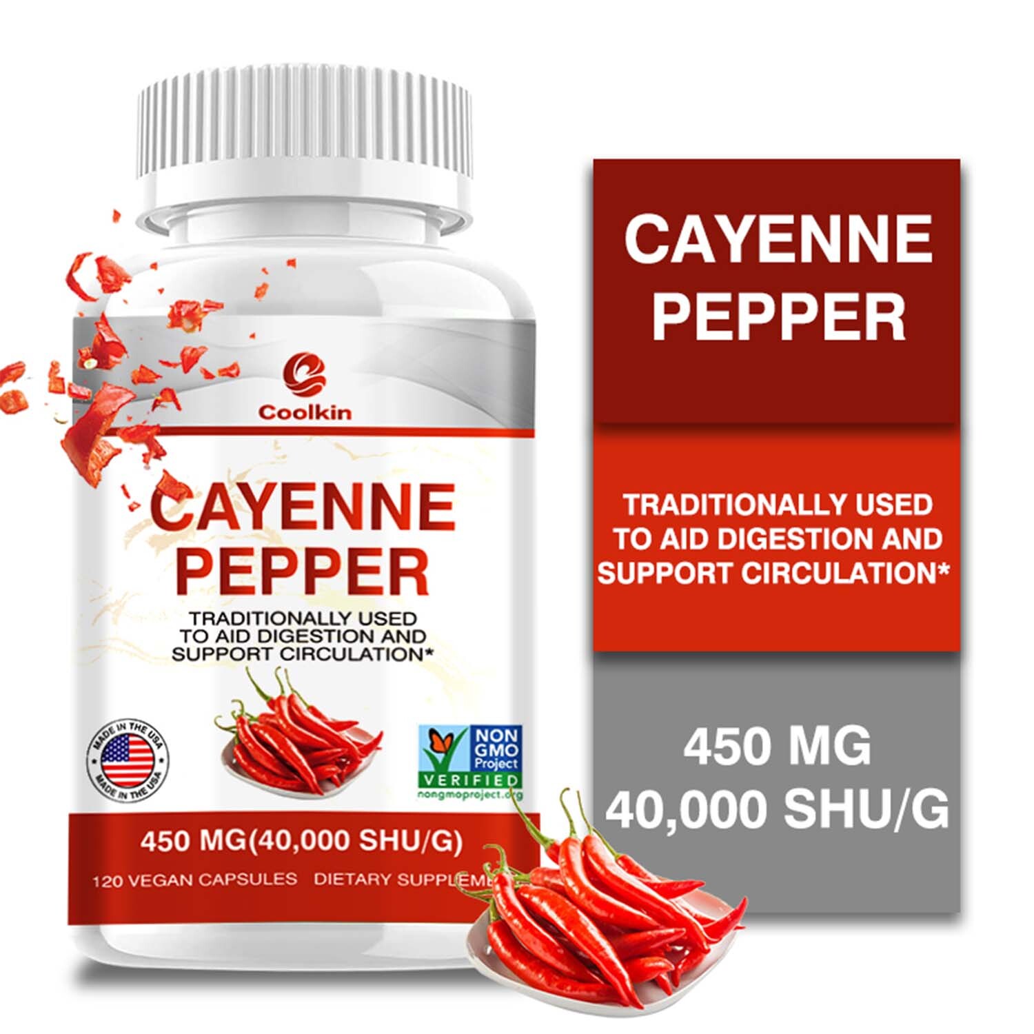 Cayenne Pepper 450mg - Weight Loss, Fat Burner, Anti-inflammatory, Digestive