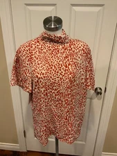 Baum und Pferdgarten Ivory & Red Animal Print Shirt Blouse W/ Neck Tie Size 8 40