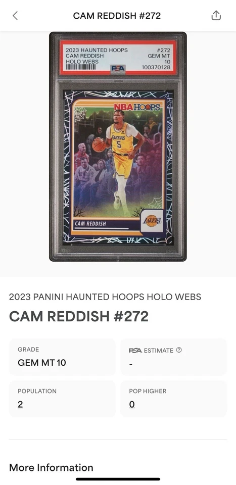 PSA 10 Cam Reddish 2024 Panini Haunted Hoops Holo Spider Webs Lakers Sp #272 - Image 3 of 3