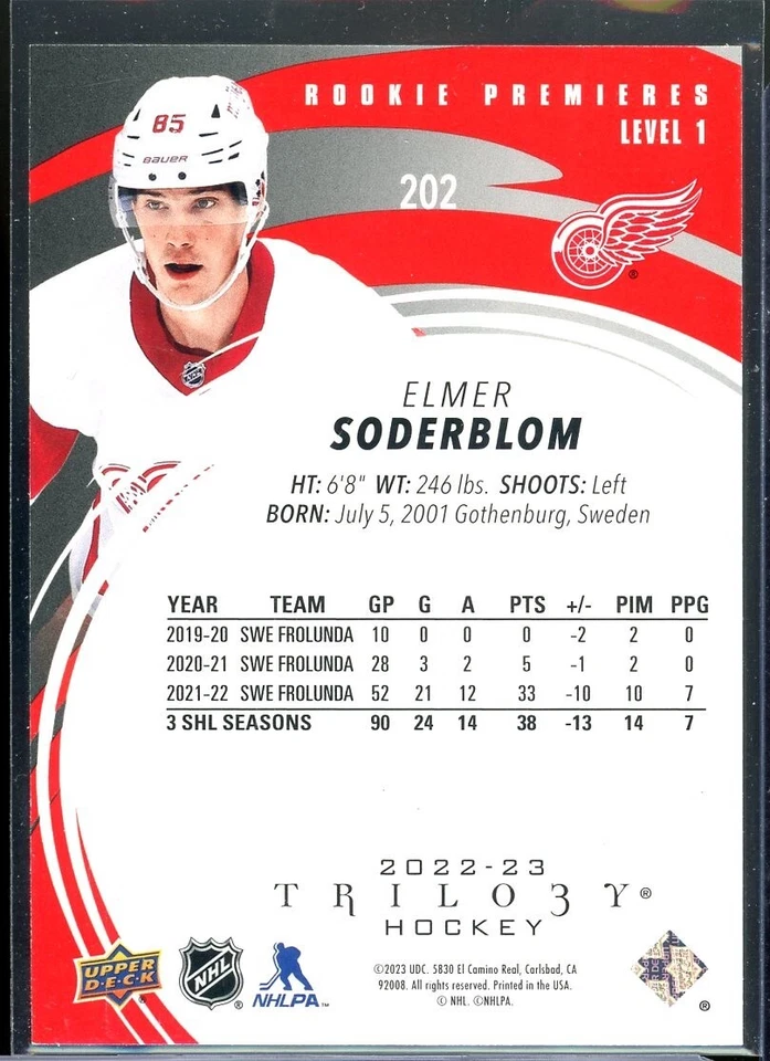 2022-23 Upper Deck Trilogy Red #202 Elmer Soderblom 12/49 - Image 2 of 2