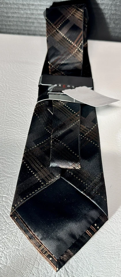 Axcess NUEVO Con Etiquetas Negro Marrón Patrón A Cuadros Hombre Corbata Cuello Seda Foto 3 de 4