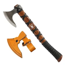 20" Viking Axe Steel Forged Blade Black Leather Handle w/ Sheath