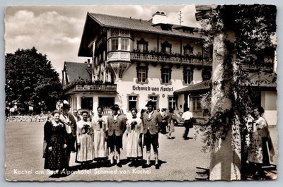Kochel am See RPPC Alpenhotel Schmied von Kochel Germany c.1950s Costumes