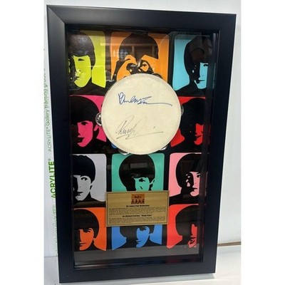 Ringo Starr Autographed Drumhead Signed Framed Display with Beatles Artwork