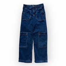 Abercrombie Kids Girls High Rise Wide Leg Jeans 13/14 Blue Cargo Pockets Trendy