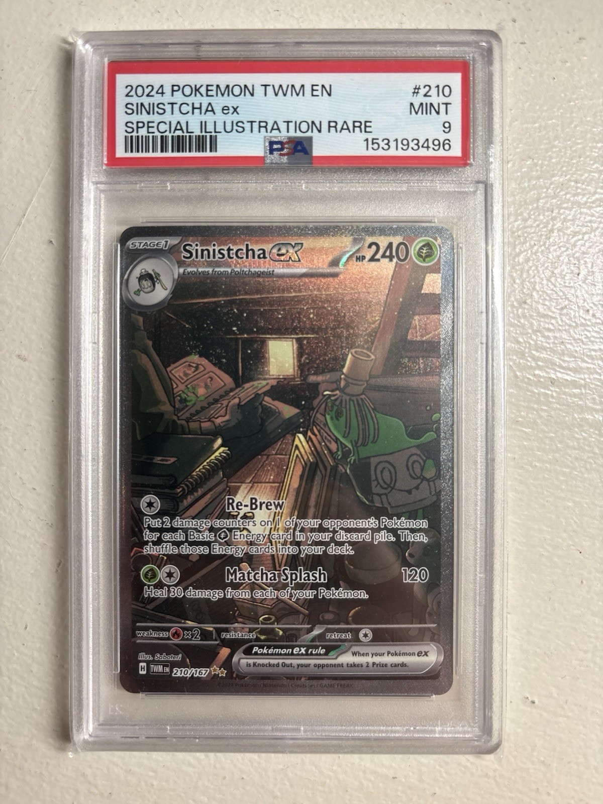 Pokemon 2024 SV Twilight Masquerade TWM en Sinistcha EX #210/167 PSA 9