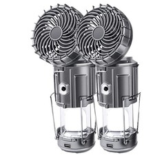 2Pack Solar Camping Lantern with Fan, 3-Way Power Source,Rechargeable Lantern...