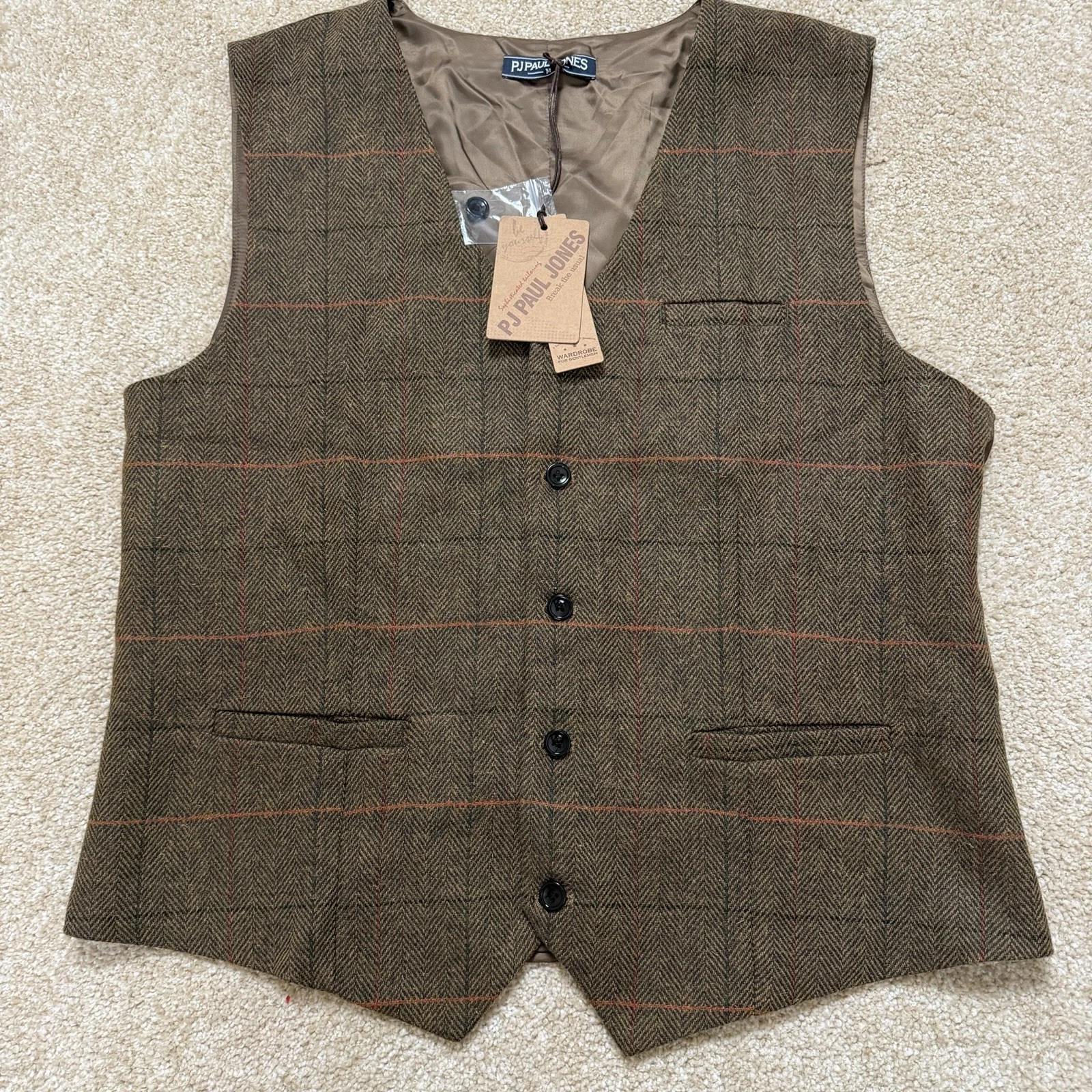 Paul Jones Men's Tweed Waistcoat Vest Brown Herringbone Plaid Wool M Academia
Opens in a new window