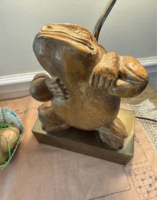 Chapman Vintage Dancing Frog Table Lamp 1977 Carved Wood/Resin