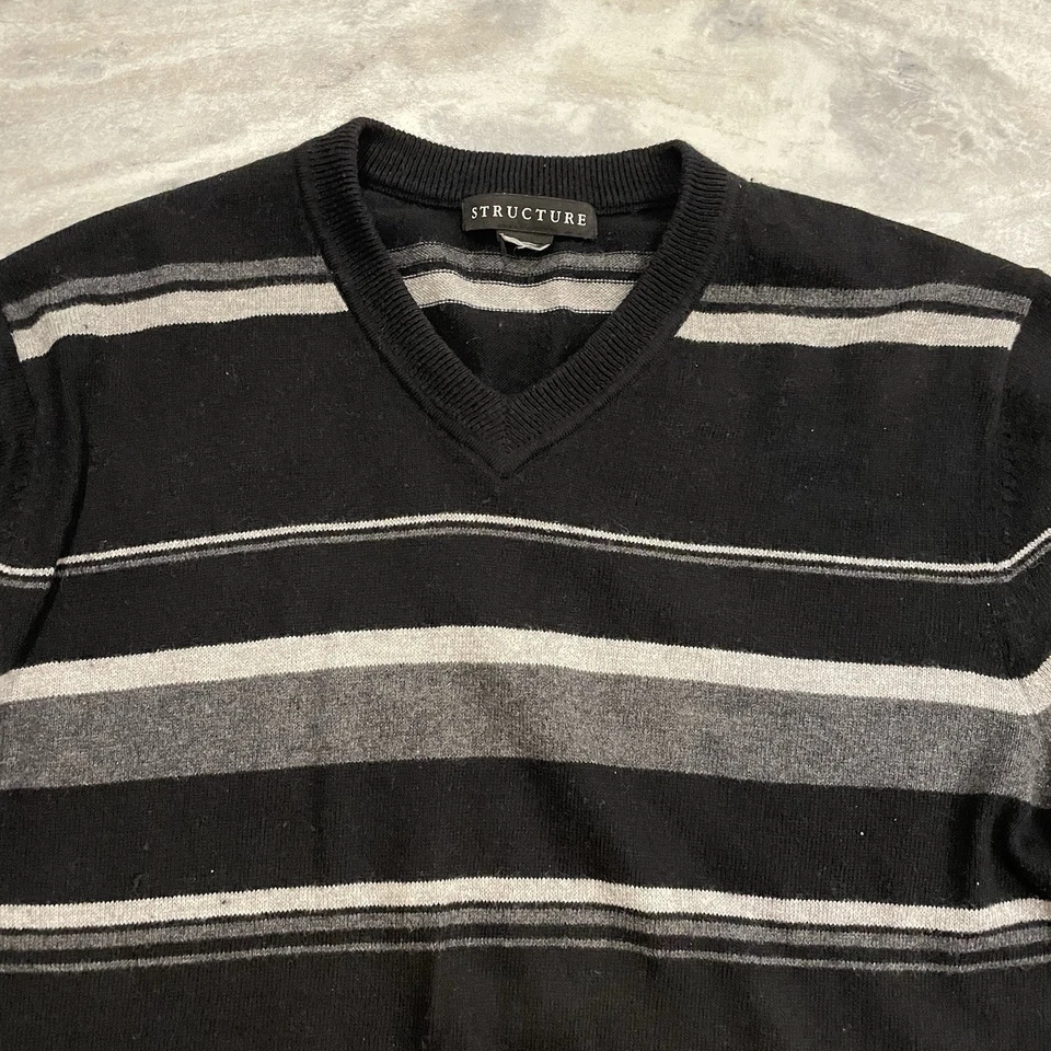 Structure Vintage Striped Sweater Classy Retro Refined Y2K 90s Nostalgia Neutral - Image 3 of 4