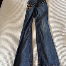 EUC Rancho Estancia Women's Bootcut Jeans Size 14 Leopard Cowhide Pocket