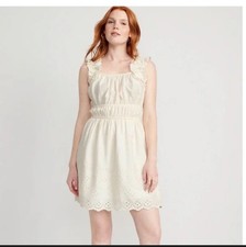 NWT Old Navy Waist Defined Eyelet Ruffle Mini Dress Beachy Cream Women's Sz XXL