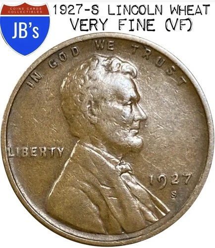 1927-S Lincoln Wheat Cent Penny 1c - VERY FINE (VF)